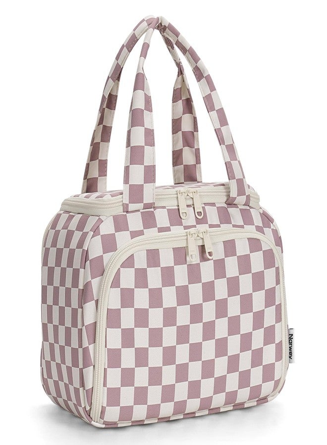 Narwey Large Travel Toiletry Bag for Traveling Women, Wide-open Travel Bag for Toiletries, Cosmetic Make Up Makeup Bag Organizer with Wet Pocket, Shower Skincare Bag (Dusty Pink Checkerboard) - Image 1